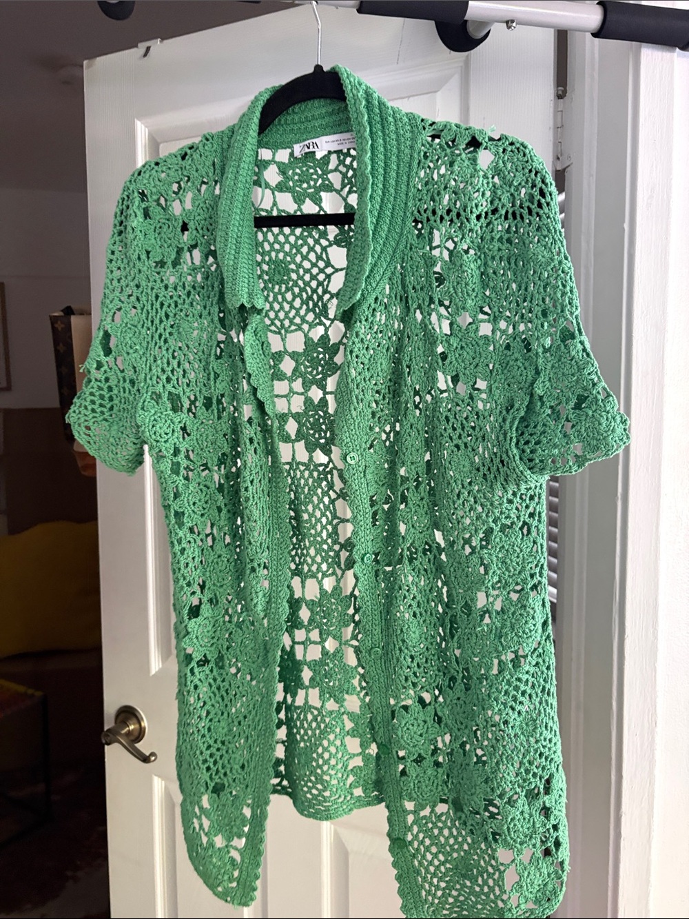 Zara Green Crochet Open Cardigan Tunic